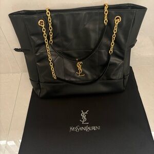 Yves Saint Laurent Quilted Black Tote with Gold Chains